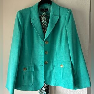 Evan Picone Vibrant Teal Blazer with Scarf